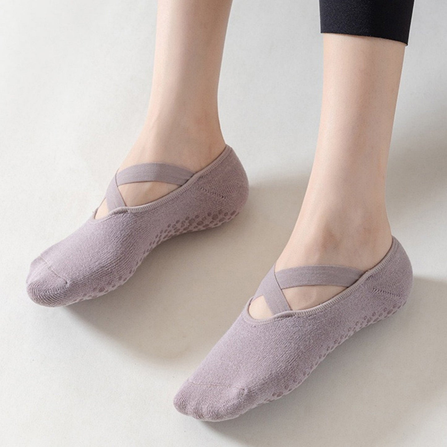 Anna-Kaci Women's 3-Pack Ballet Style Grip Socks with Crisscross Elastic and Non-Slip Soles for Barre Pilates Yoga