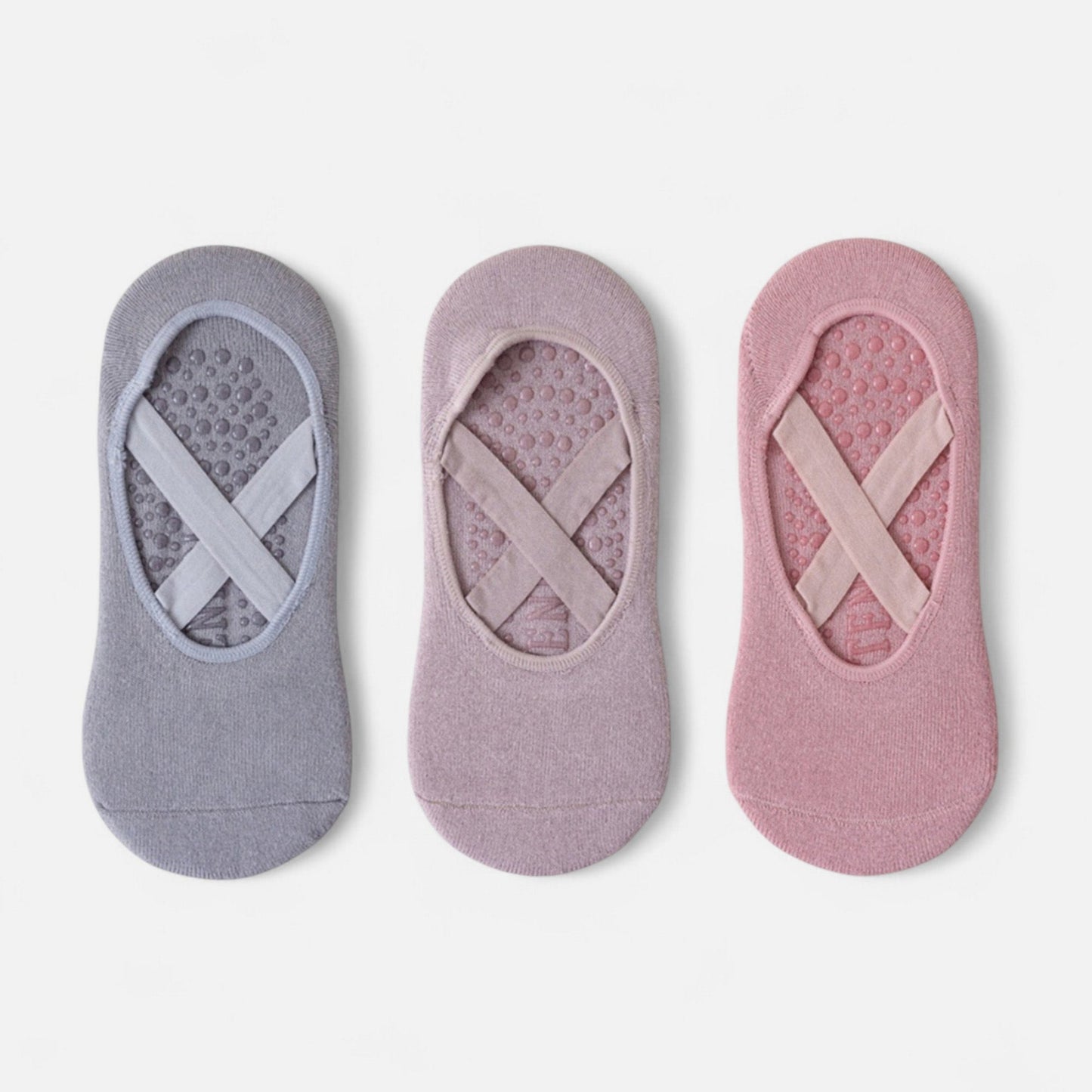 Anna-Kaci Women's 3-Pack Ballet Style Grip Socks with Crisscross Elastic and Non-Slip Soles for Barre Pilates Yoga
