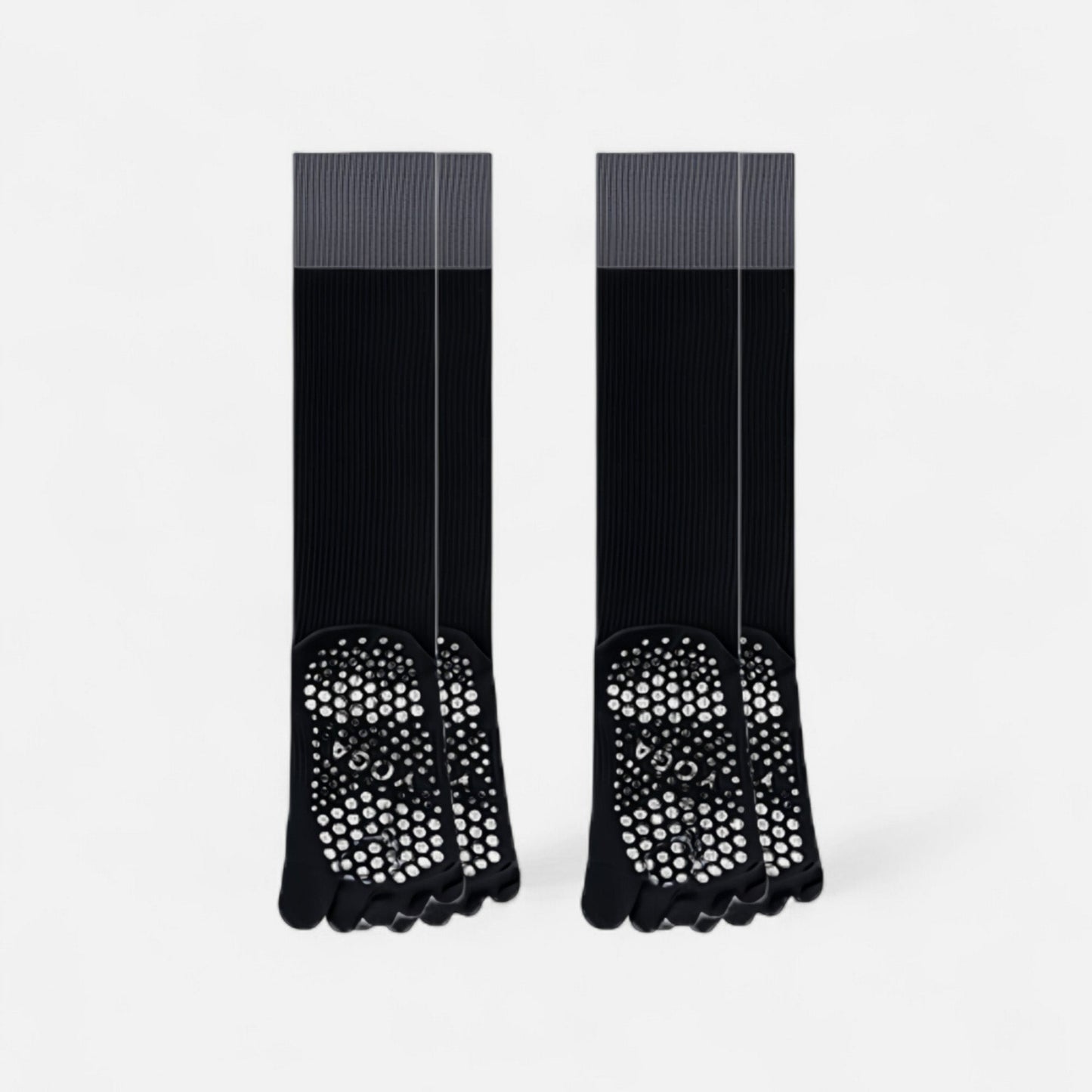 Anna-Kaci Women's 2-Pack Knee High Grip Toe Socks with Ribbed Fabric and Non-Slip Soles for Yoga and Studio Workouts