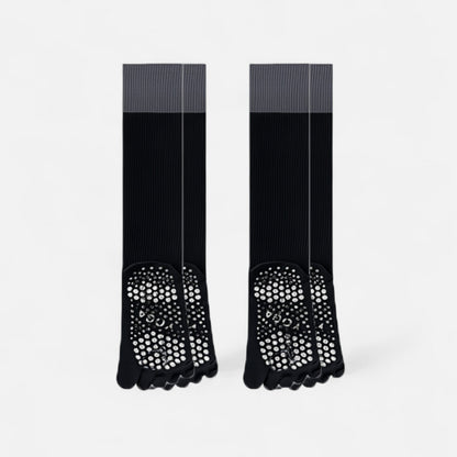Anna-Kaci Women's 2-Pack Knee High Grip Toe Socks with Ribbed Fabric and Non-Slip Soles for Yoga and Studio Workouts