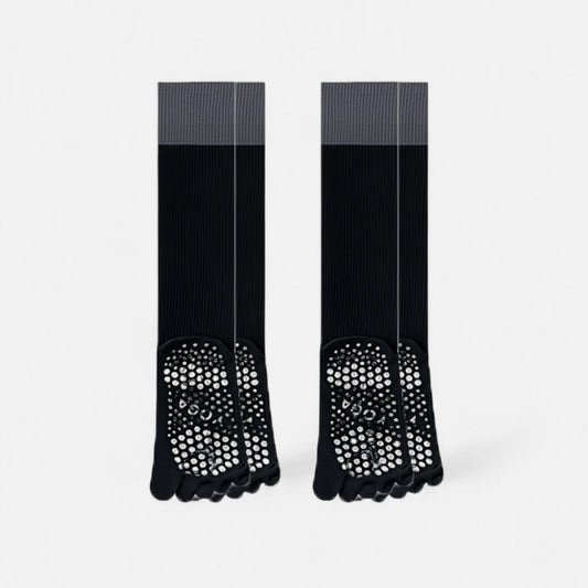 Anna-Kaci Women's 2-Pack Knee High Grip Toe Socks with Ribbed Fabric and Non-Slip Soles for Yoga and Studio Workouts