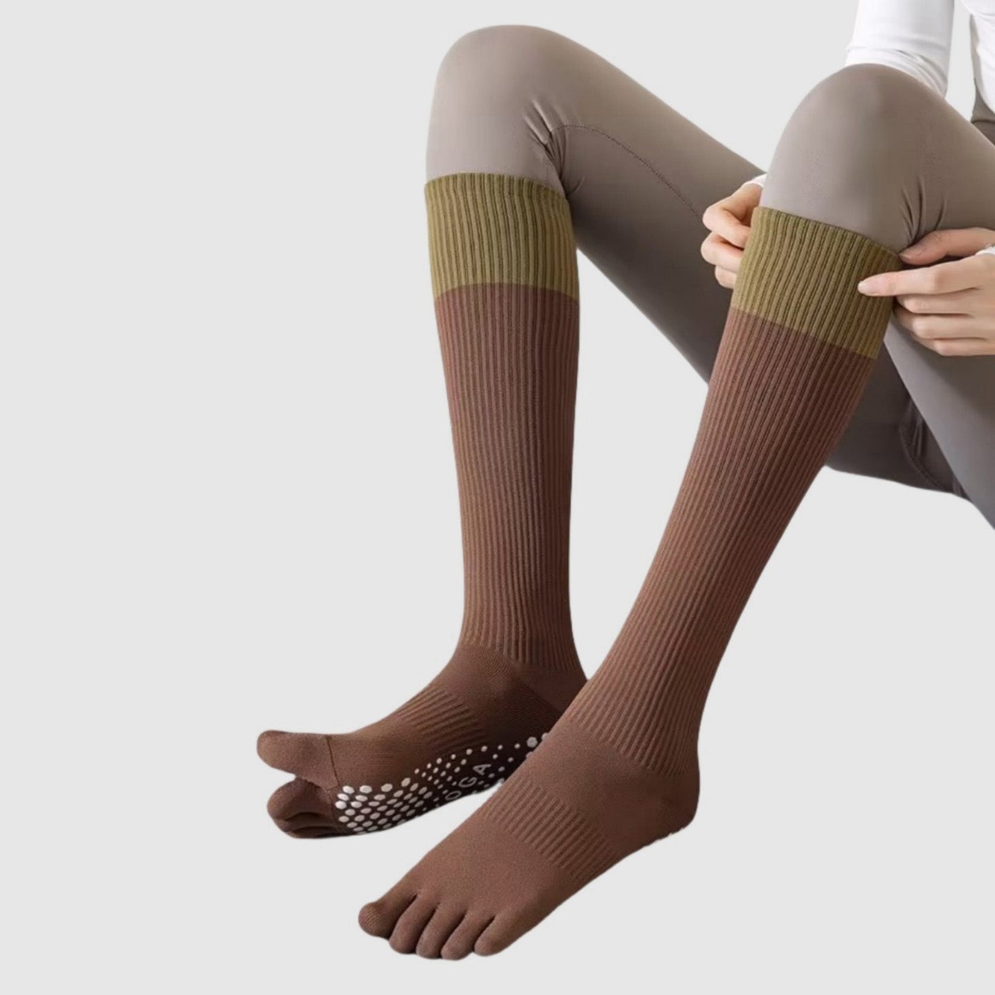 Anna-Kaci Women's 2-Pack Knee High Grip Toe Socks with Ribbed Fabric and Non-Slip Soles for Yoga and Studio Workouts