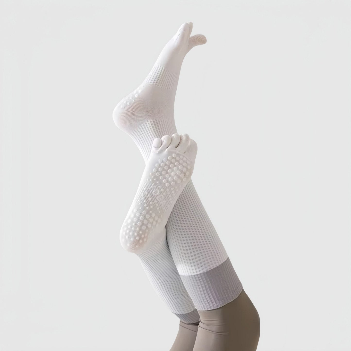 Anna-Kaci Women's 2-Pack Knee High Grip Toe Socks with Ribbed Fabric and Non-Slip Soles for Yoga and Studio Workouts