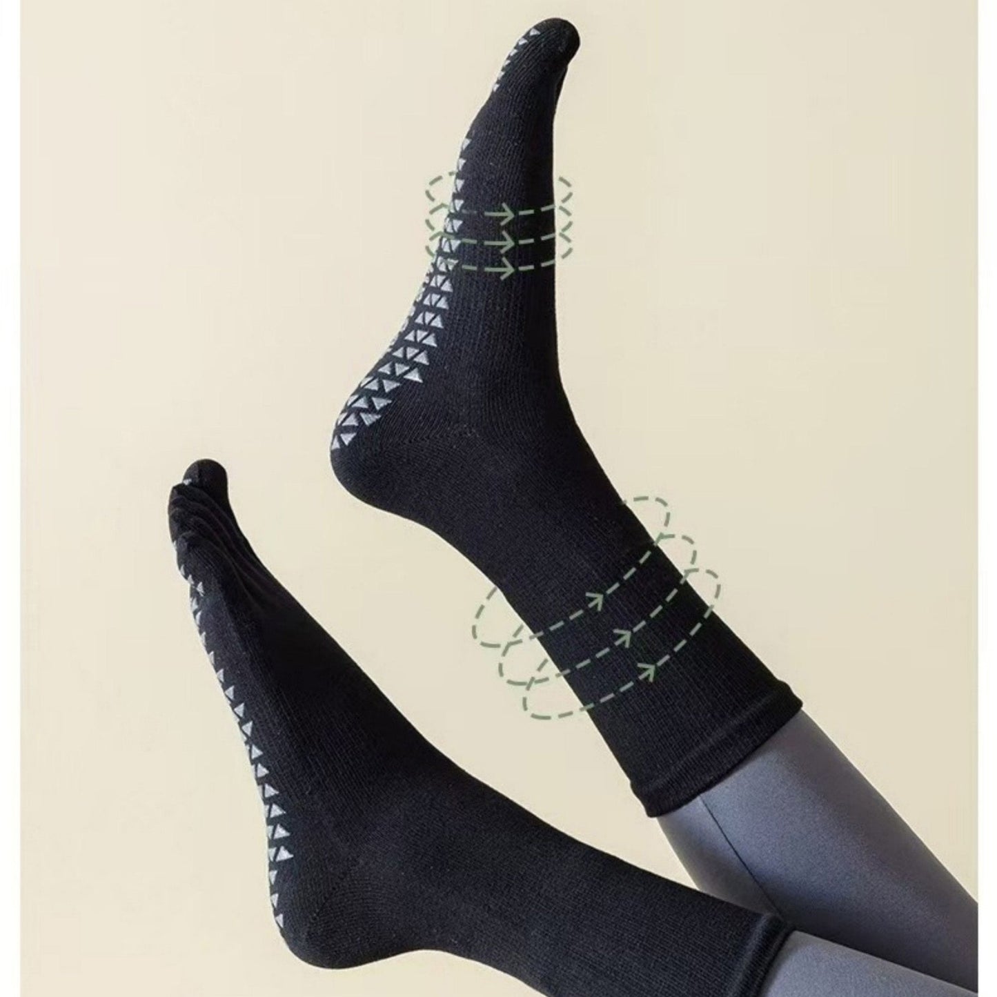 Anna-Kaci Women's 2-Pack Grip Toe Socks with Non-Slip Soles and Ribbed Knit in Neutral Tones for Yoga and Studio Classes