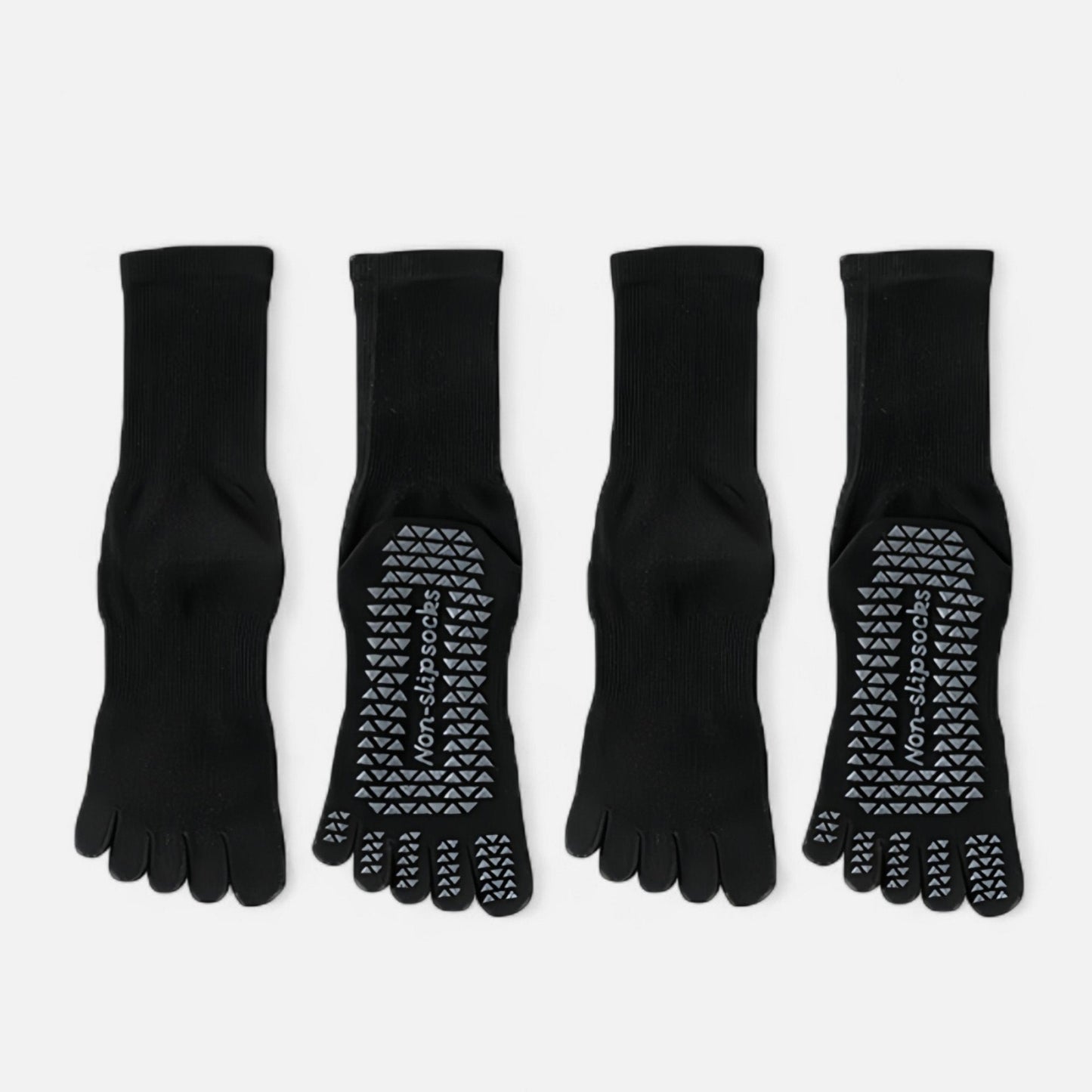 Anna-Kaci Women's 2-Pack Grip Toe Socks with Non-Slip Soles and Ribbed Knit in Neutral Tones for Yoga and Studio Classes