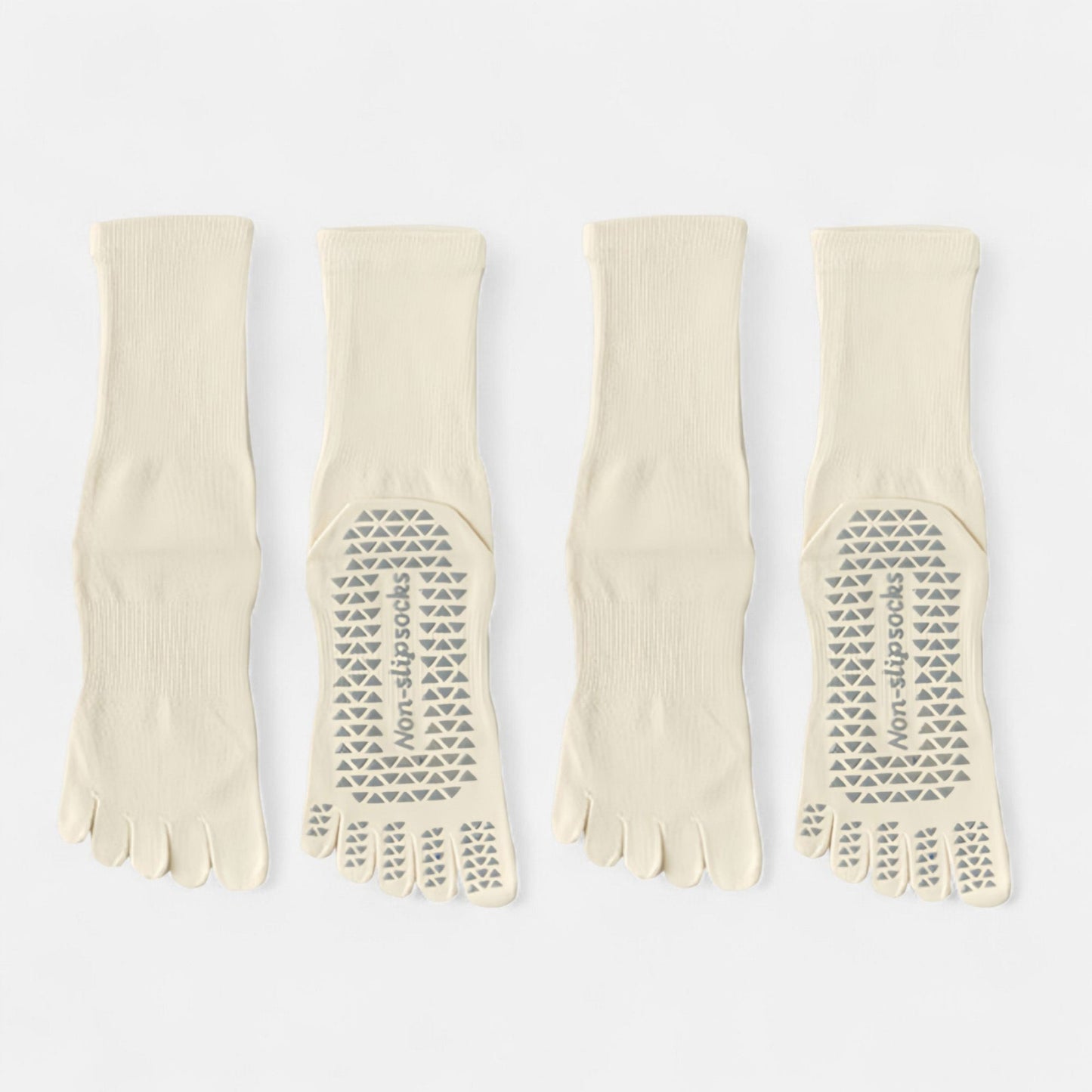 Anna-Kaci Women's 2-Pack Grip Toe Socks with Non-Slip Soles and Ribbed Knit in Neutral Tones for Yoga and Studio Classes