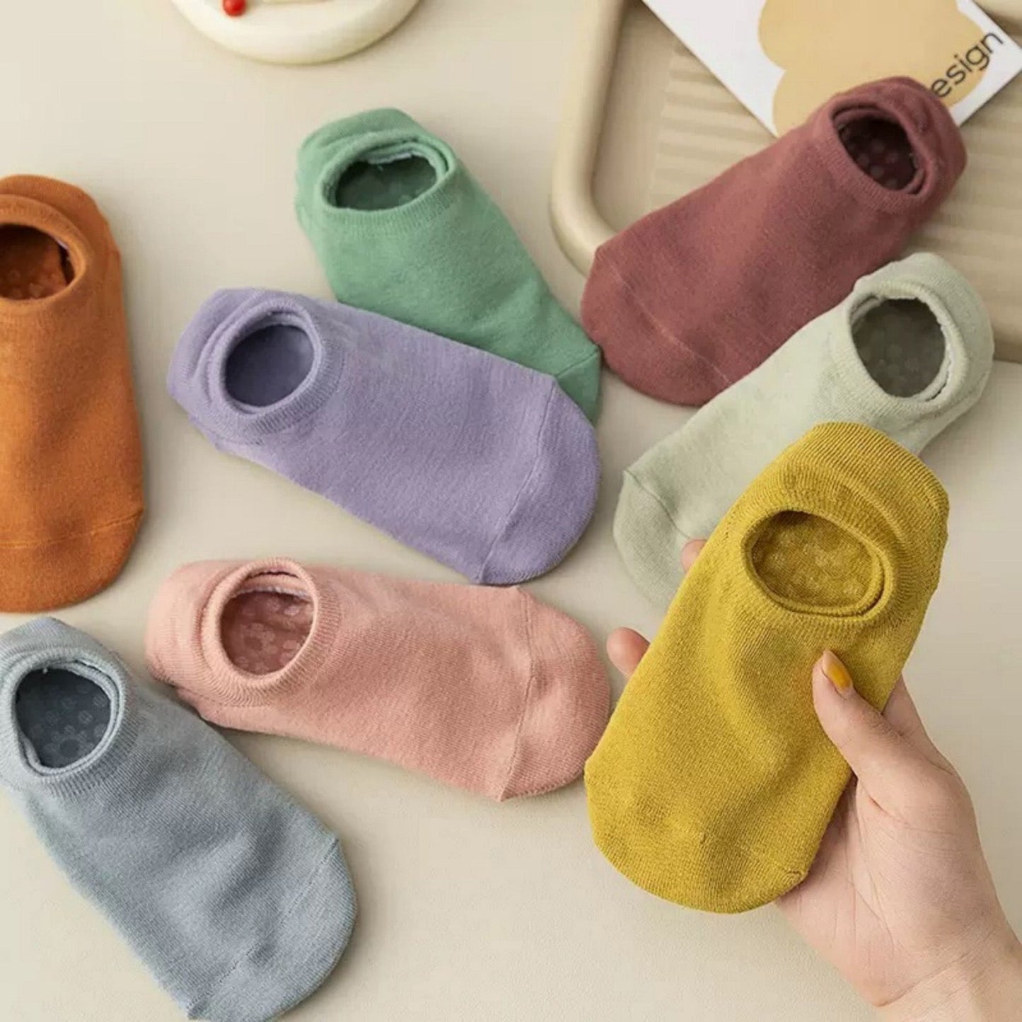 Anna-Kaci Women's 3-Pack Ballet Cut Grip Socks with Non-Slip Flower Sole Design for Pilates and Indoor Movement