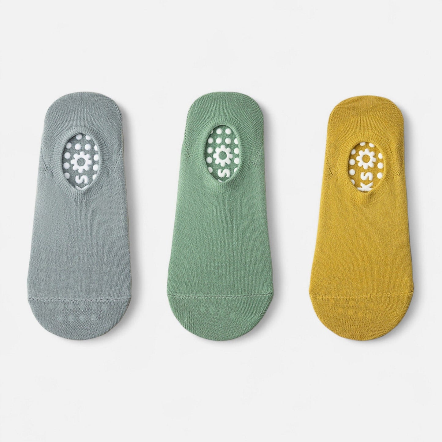 Anna-Kaci Women's 3-Pack Ballet Cut Grip Socks with Non-Slip Flower Sole Design for Pilates and Indoor Movement