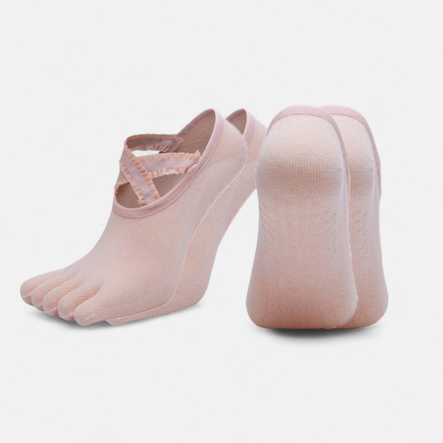 Anna-Kaci Women's 2-Pack Toe Grip Ballet Socks with Crisscross Elastic Bands and Soft Stretch Knit for Pilates or Barre