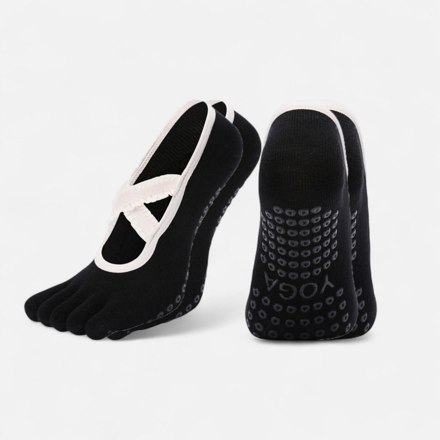 Anna-Kaci Women's 2-Pack Toe Grip Ballet Socks with Crisscross Elastic Bands and Soft Stretch Knit for Pilates or Barre