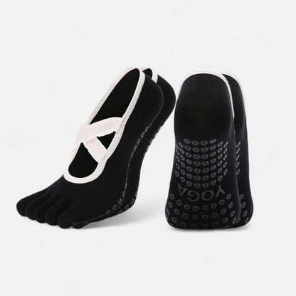 Anna-Kaci Women's 2-Pack Toe Grip Ballet Socks with Crisscross Elastic Bands and Soft Stretch Knit for Pilates or Barre