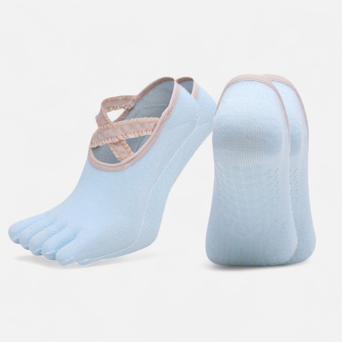 Anna-Kaci Women's 2-Pack Toe Grip Ballet Socks with Crisscross Elastic Bands and Soft Stretch Knit for Pilates or Barre