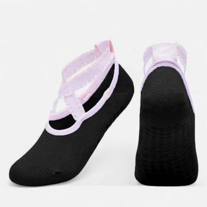 Anna-Kaci Women's 2-Pack Ballet Style Grip Socks with Crisscross Elastic Straps and Non-Slip Soles for Yoga or Pilates