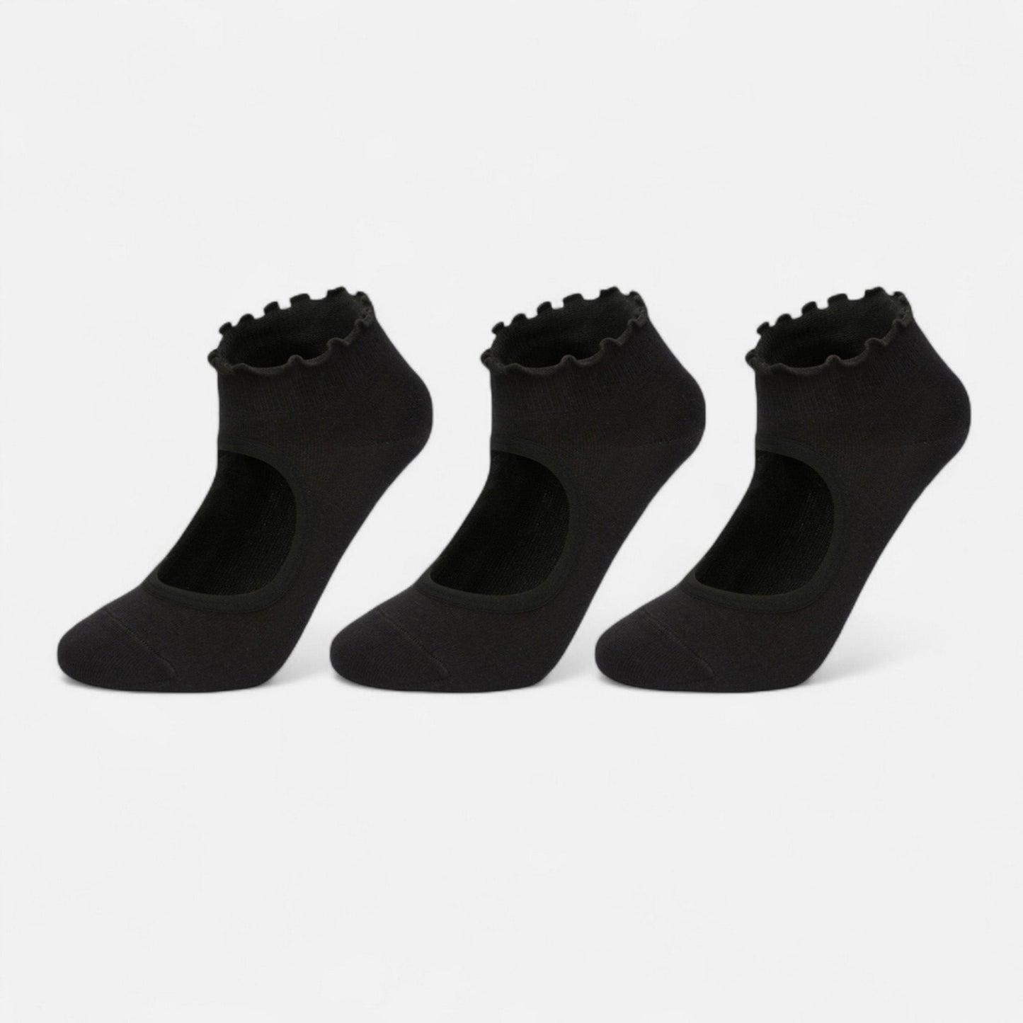 Anna-Kaci Women's 3-Pack Non-Slip Ballet Cut Ankle Socks with Ruffled Trim and Grip Soles for Yoga or Daily Wear