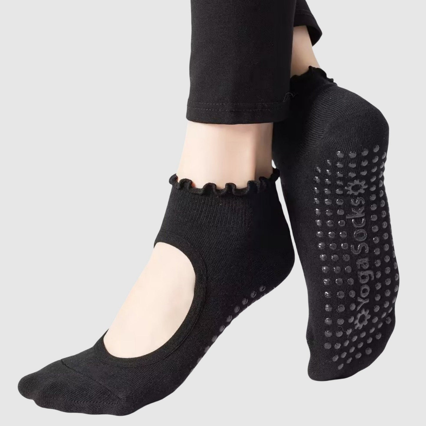 Anna-Kaci Women's 3-Pack Non-Slip Ballet Cut Ankle Socks with Ruffled Trim and Grip Soles for Yoga or Daily Wear