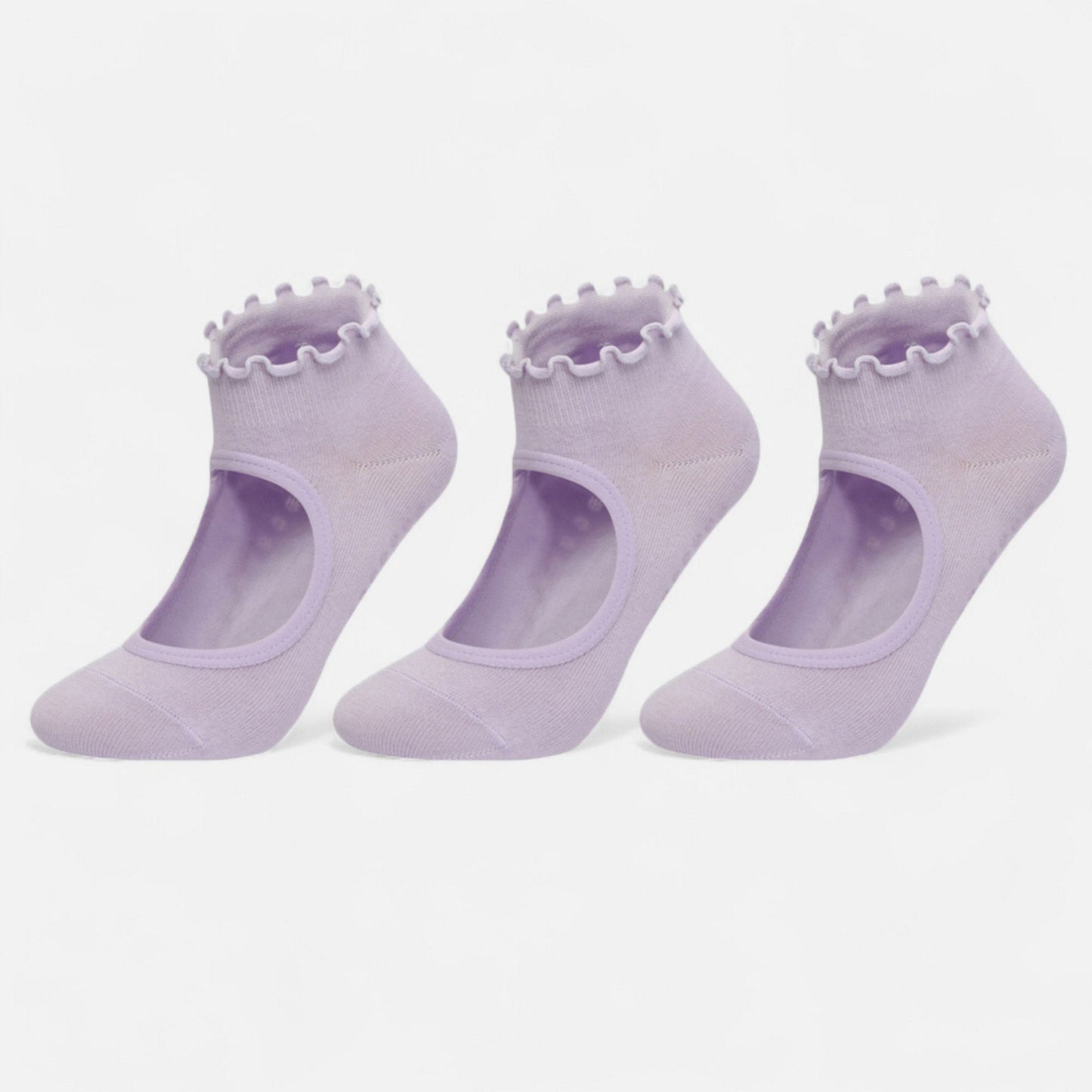 Anna-Kaci Women's 3-Pack Non-Slip Ballet Cut Ankle Socks with Ruffled Trim and Grip Soles for Yoga or Daily Wear