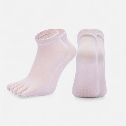 Anna-Kaci Women's 2-Pack Five-Toe Non-Slip Ankle Socks with Grip Soles for Yoga Pilates and Barefoot Stability