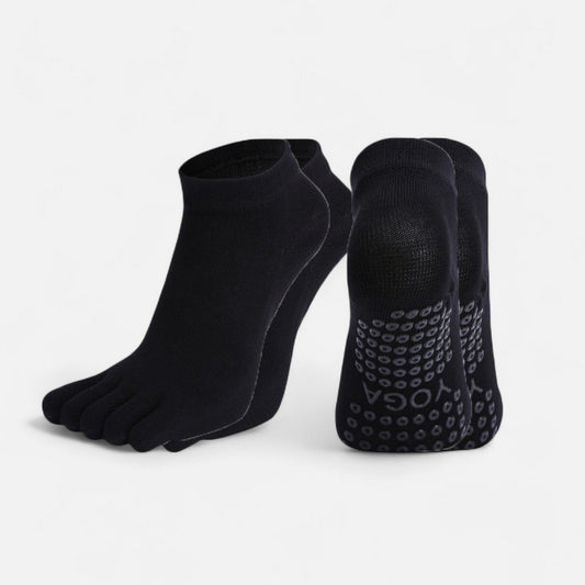 Anna-Kaci Women's 2-Pack Five-Toe Non-Slip Ankle Socks with Grip Soles for Yoga Pilates and Barefoot Stability