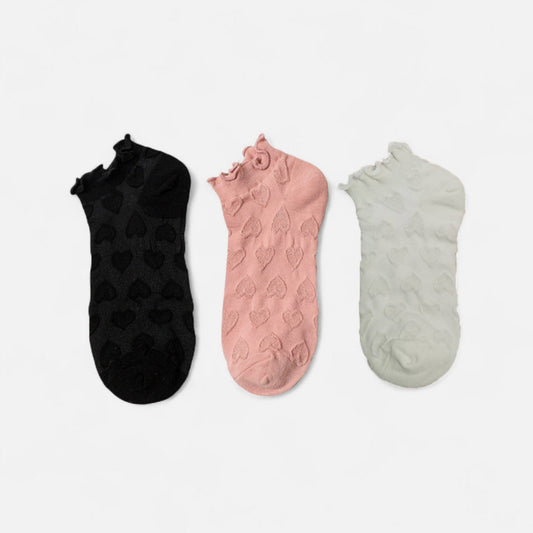 Anna-Kaci Women's 3-Pack Heart Knit Ankle Socks with Ruffle Trim and Soft Stretchy Fabric