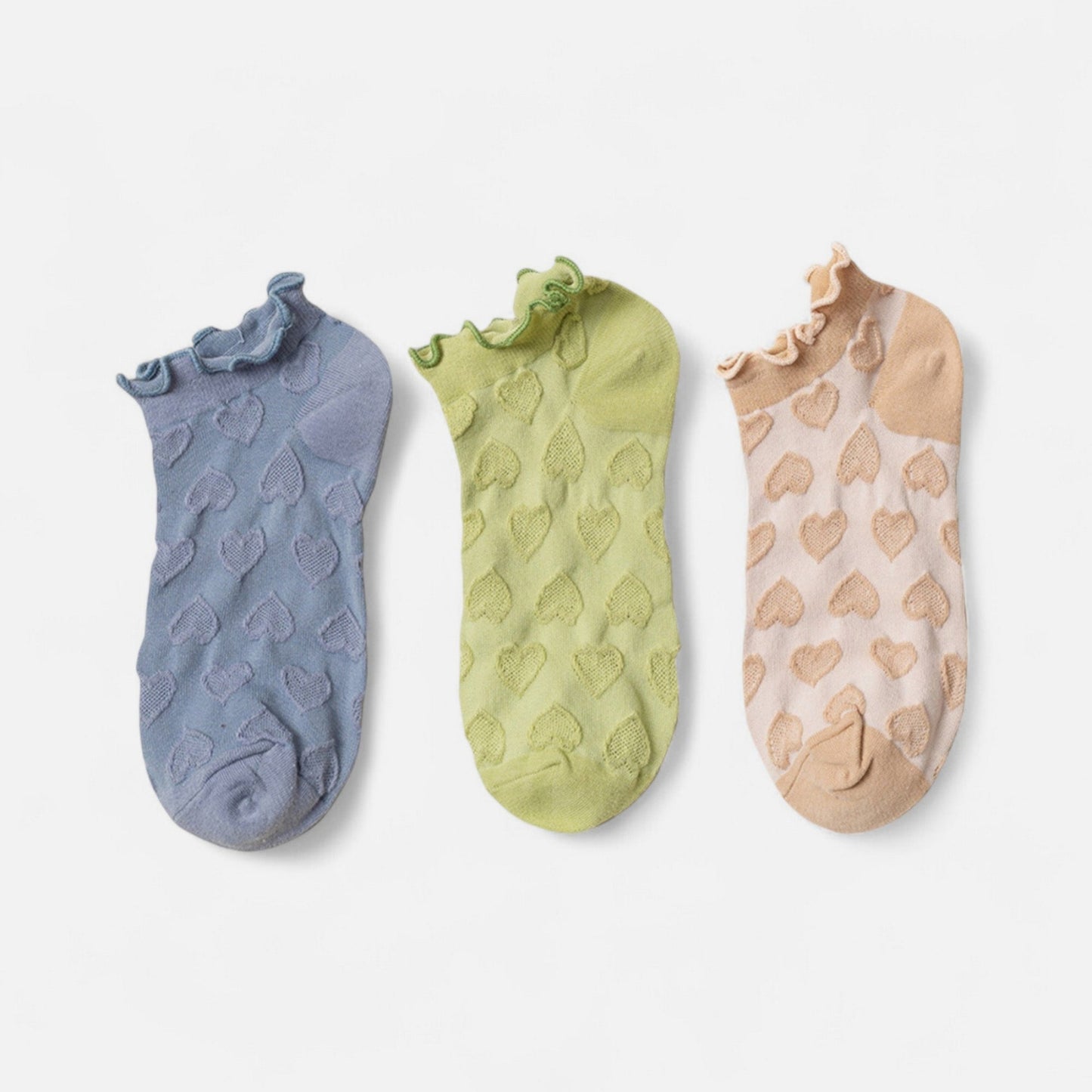 Anna-Kaci Women's 3-Pack Heart Knit Ankle Socks with Ruffle Trim and Soft Stretchy Fabric