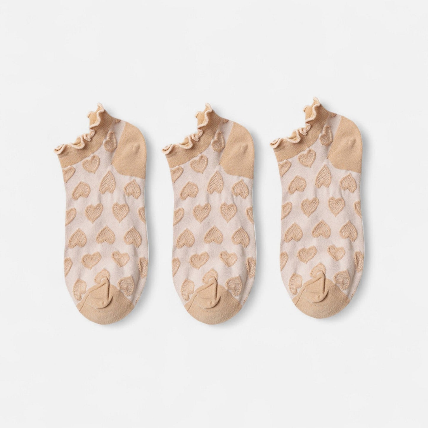 Anna-Kaci Women's 3-Pack Heart Knit Ankle Socks with Ruffle Trim and Soft Stretchy Fabric