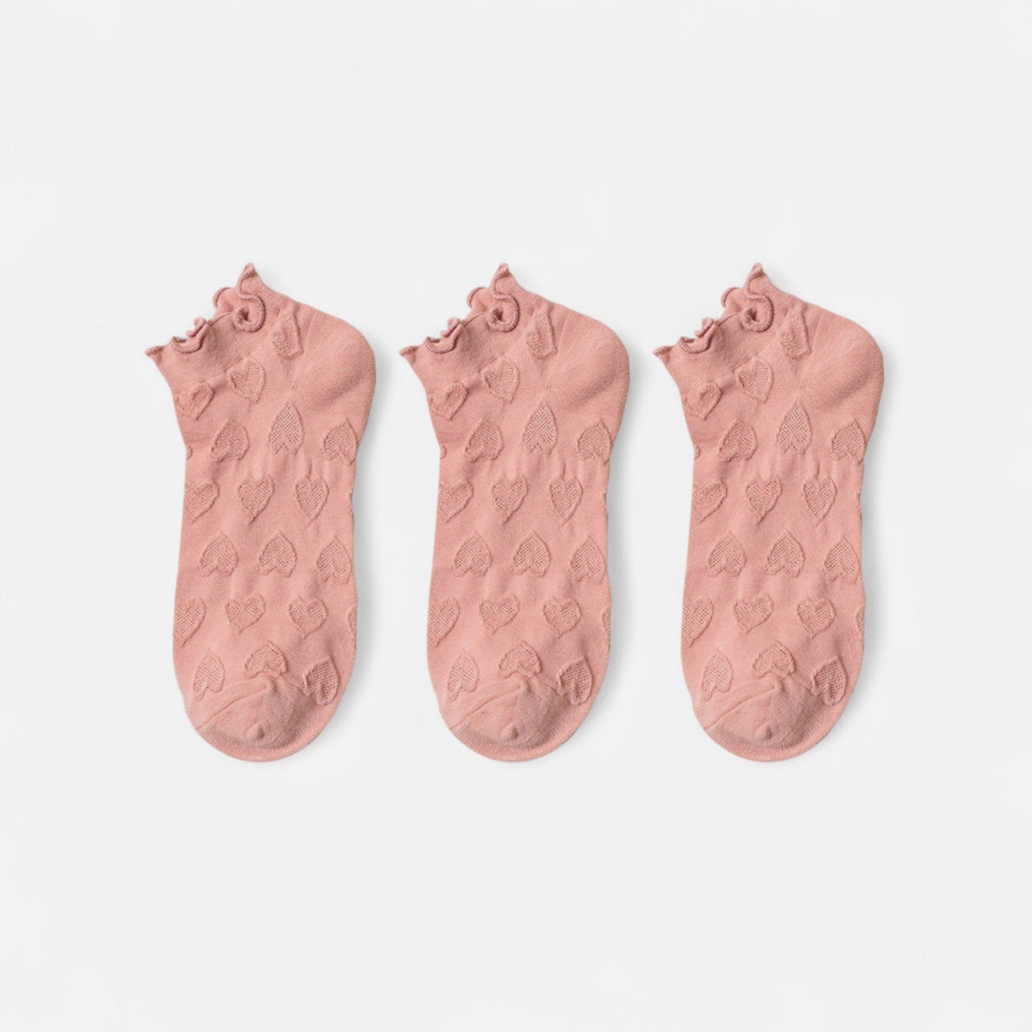 Anna-Kaci Women's 3-Pack Heart Knit Ankle Socks with Ruffle Trim and Soft Stretchy Fabric
