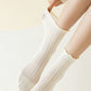 Anna-Kaci 3 Pairs Women's Ruffle Trim Crew Socks Soft Cotton Knit Lightweight Ribbed Texture with Scalloped Edge for Everyday Wear