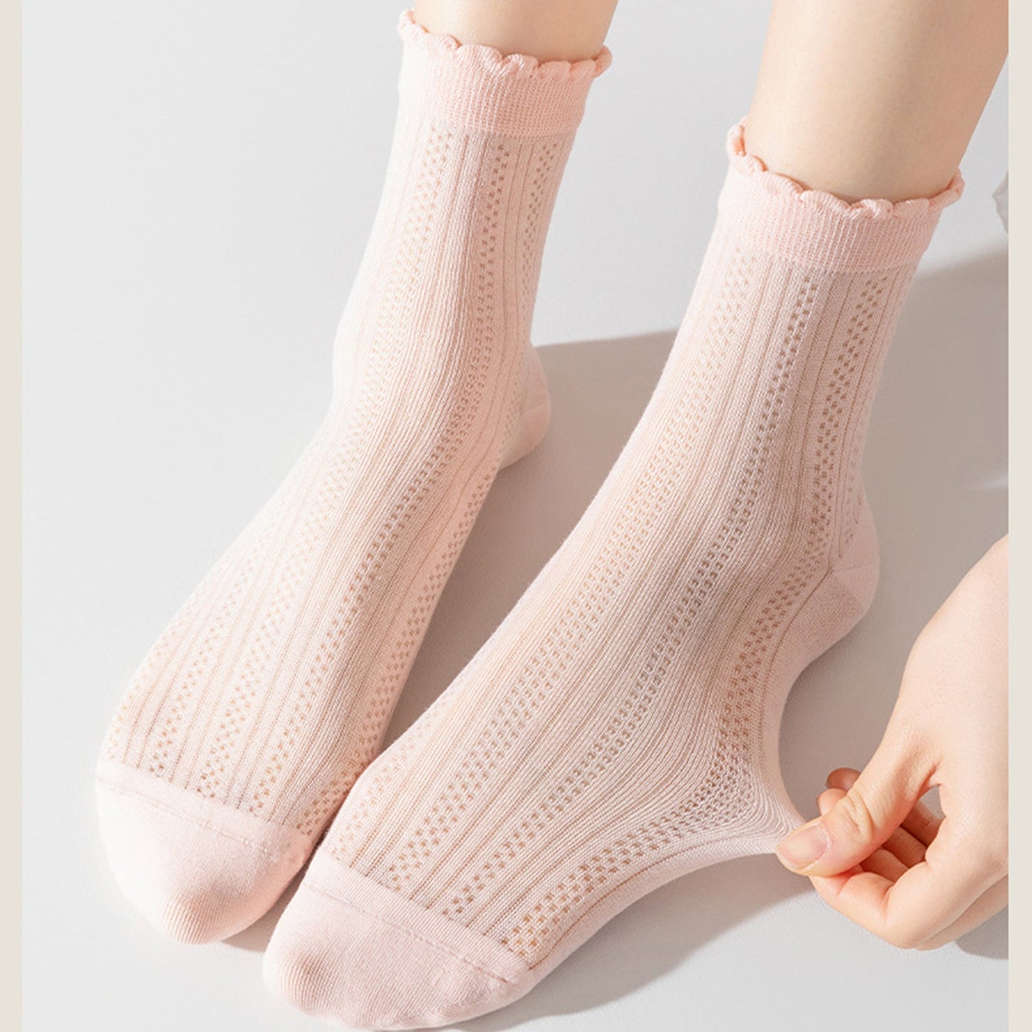 Anna-Kaci 3 Pairs Women's Ruffle Trim Crew Socks Soft Cotton Knit Lightweight Ribbed Texture with Scalloped Edge for Everyday Wear