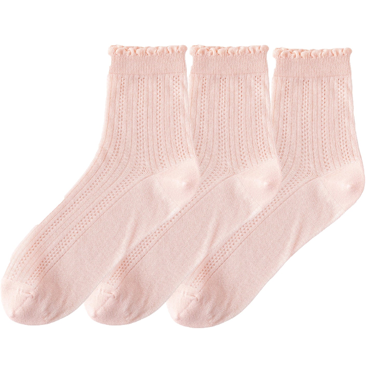 Anna-Kaci 3 Pairs Women's Ruffle Trim Crew Socks Soft Cotton Knit Lightweight Ribbed Texture with Scalloped Edge for Everyday Wear