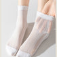 Anna-Kaci 3 Pairs Women's Ruffle Trim Crew Socks Soft Cotton Knit Lightweight Ribbed Texture with Scalloped Edge for Everyday Wear