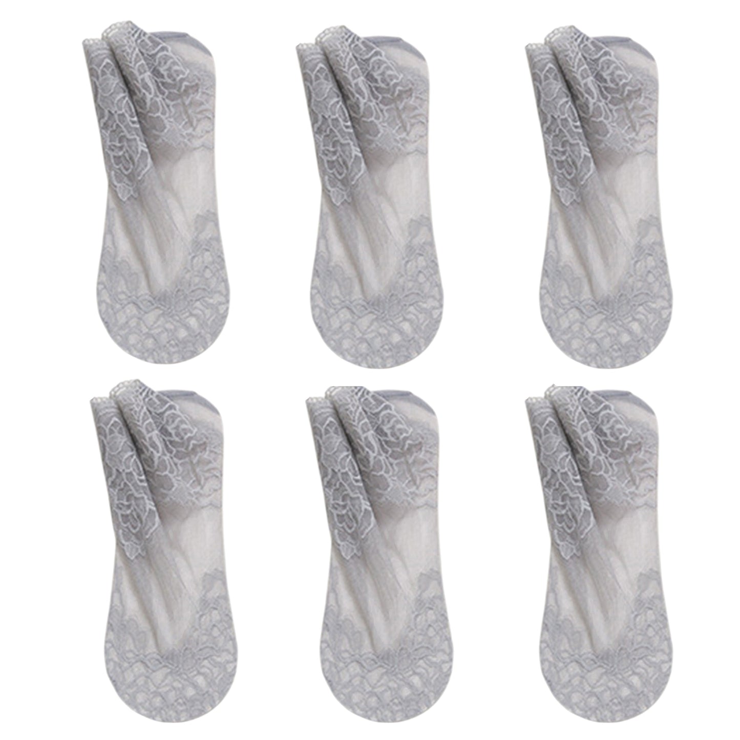 Anna-Kaci 6 Pairs Women's Floral Lace No Show Socks Lightweight Low Cut Sheer Liner with Silicone Heel Grip Elegant Invisible Design for Flats
