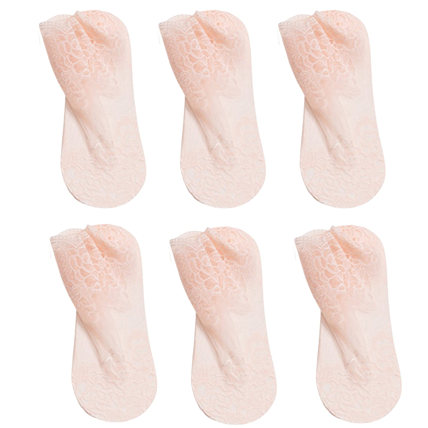 Anna-Kaci 6 Pairs Women's Floral Lace No Show Socks Lightweight Low Cut Sheer Liner with Silicone Heel Grip Elegant Invisible Design for Flats