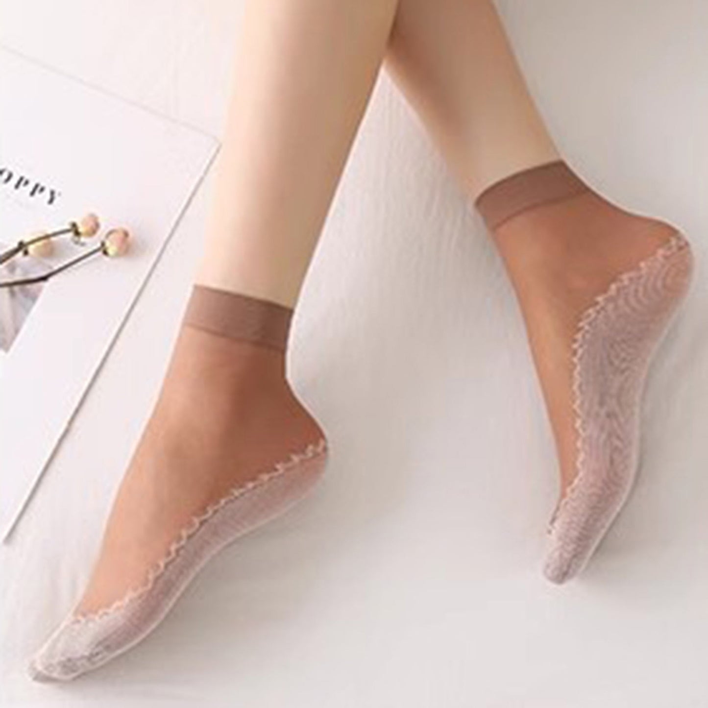 Anna-Kaci Women's 5-Pack Sheer No Show Liner Socks with Non-Slip Heel Grip Lightweight Invisible Design