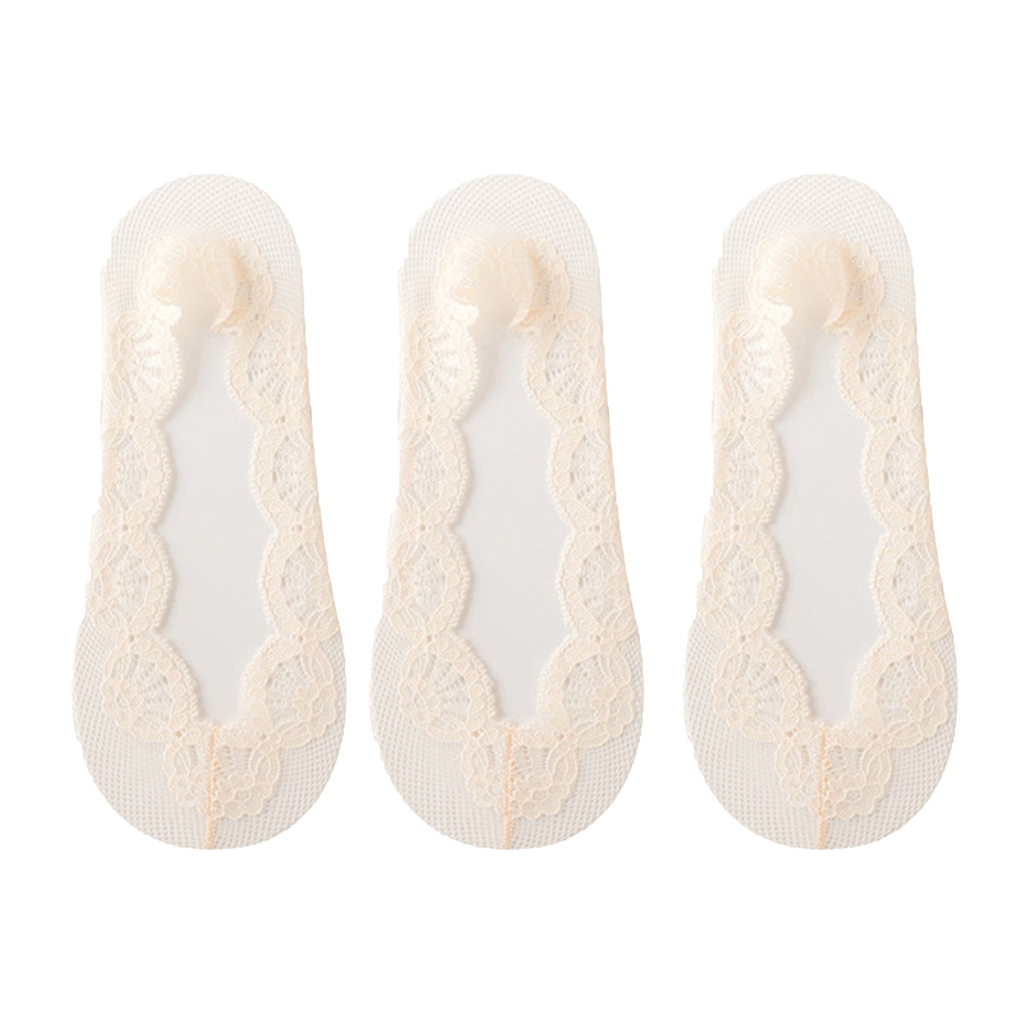 Anna-Kaci Women's 3-Pack Low Cut Lace Liner Socks with Non-Slip Heel Grip No Show Design