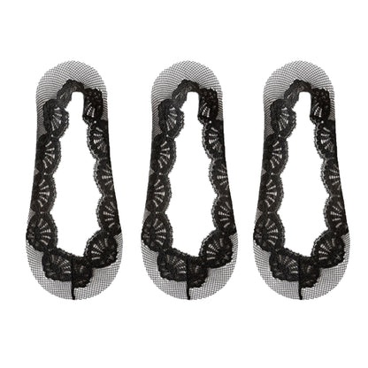 Anna-Kaci Women's 3-Pack Low Cut Lace Liner Socks with Non-Slip Heel Grip No Show Design