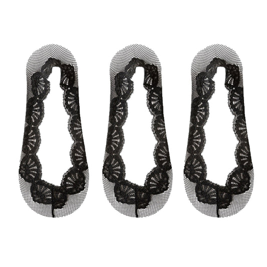 Anna-Kaci Women's 3-Pack Low Cut Lace Liner Socks with Non-Slip Heel Grip No Show Design