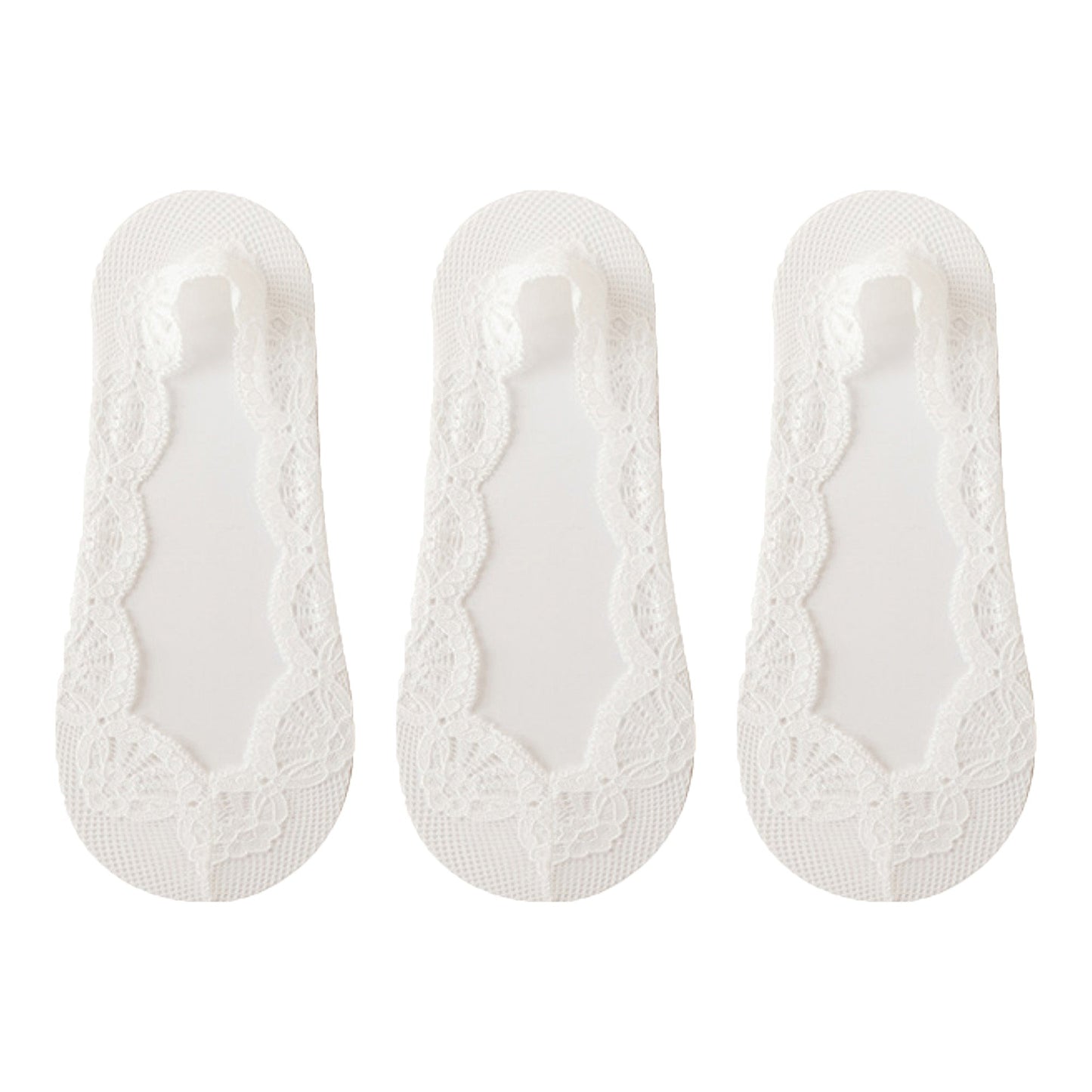 Anna-Kaci Women's 3-Pack Low Cut Lace Liner Socks with Non-Slip Heel Grip No Show Design