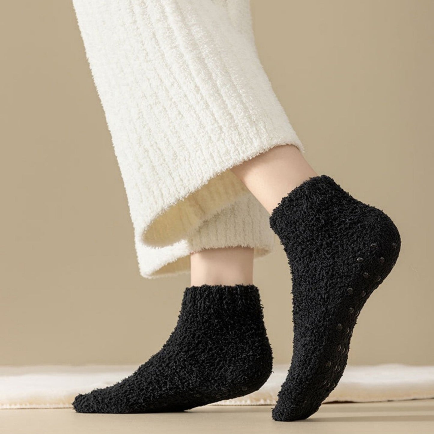 Anna-Kaci Women's 3-Pack Non-Slip Plush Fuzzy Ankle Socks with Grips and Soft Cozy Texture