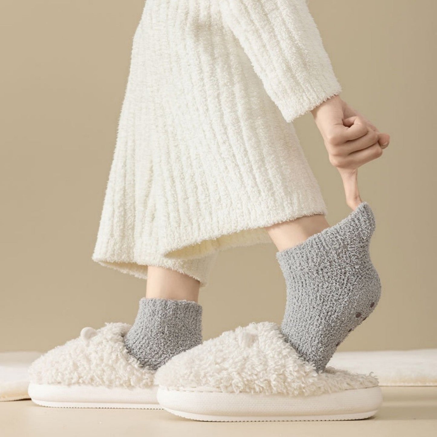 Anna-Kaci Women's 3-Pack Non-Slip Plush Fuzzy Ankle Socks with Grips and Soft Cozy Texture