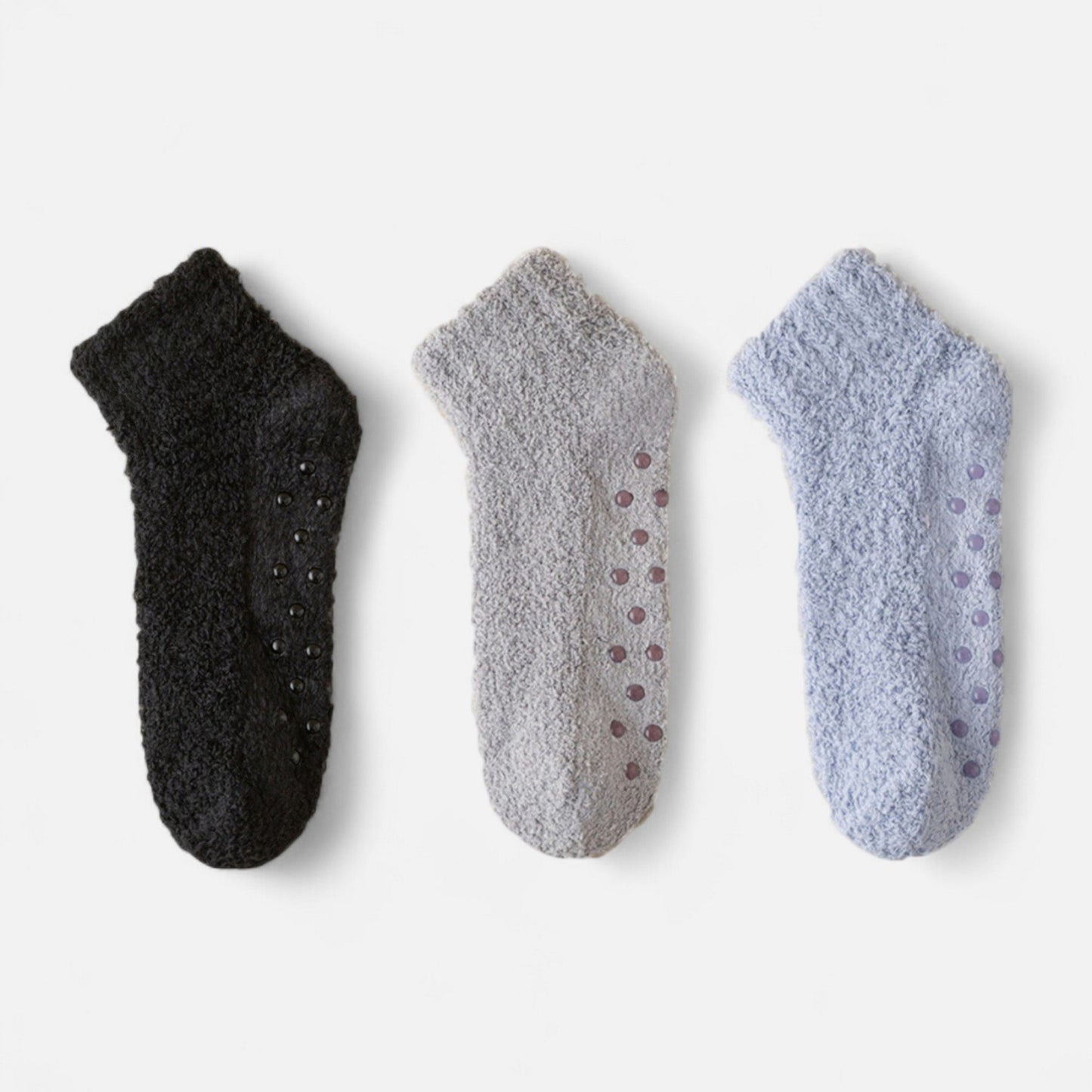 Anna-Kaci Women's 3-Pack Non-Slip Plush Fuzzy Ankle Socks with Grips and Soft Cozy Texture
