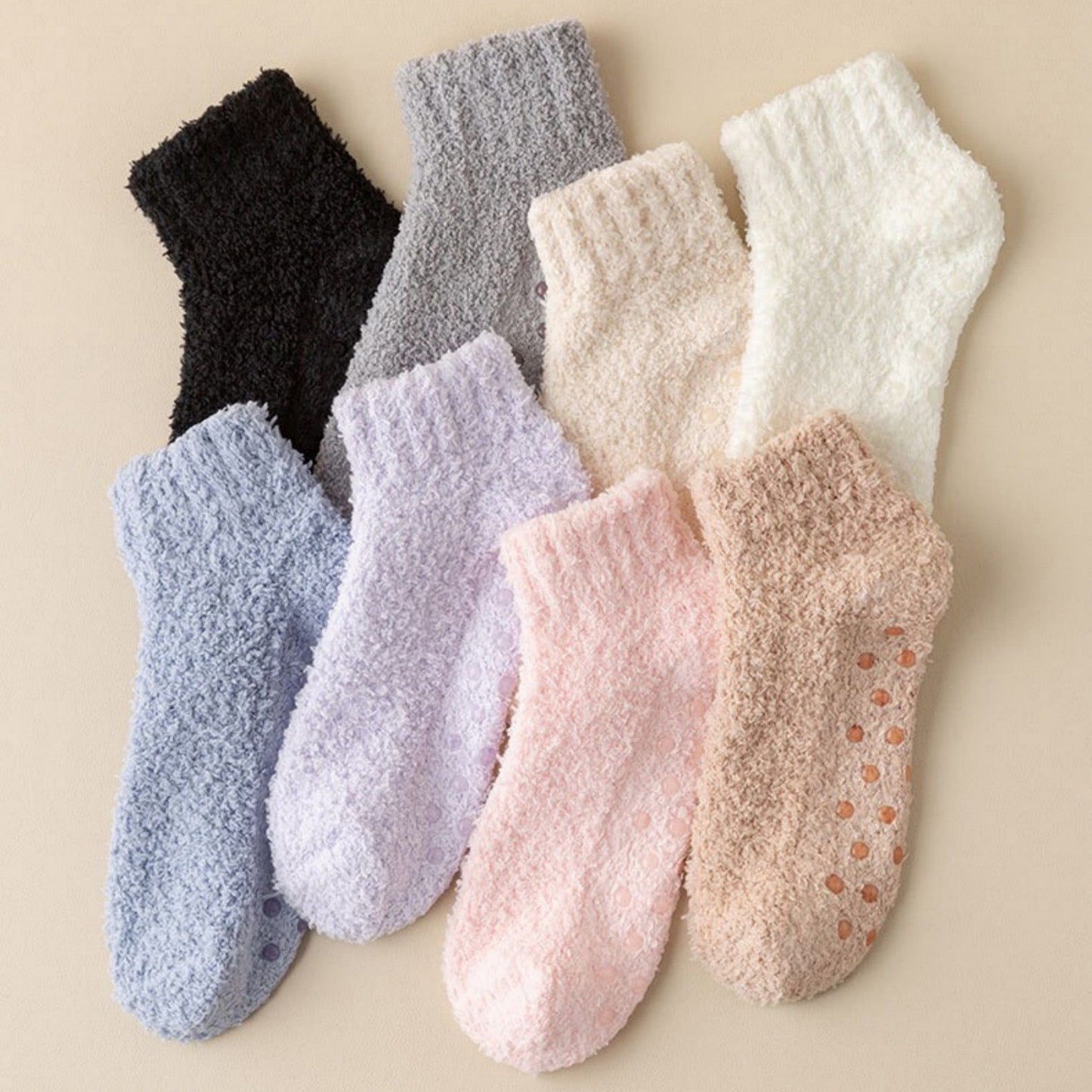 Anna-Kaci Women's 3-Pack Non-Slip Plush Fuzzy Ankle Socks with Grips and Soft Cozy Texture