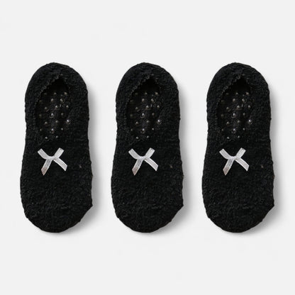 Anna-Kaci Women's 3-Pack Non-Slip Plush Fuzzy Slipper Socks with Fabric Bow and Grip Bottoms