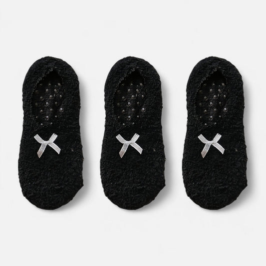 Anna-Kaci Women's 3-Pack Non-Slip Plush Fuzzy Slipper Socks with Fabric Bow and Grip Bottoms
