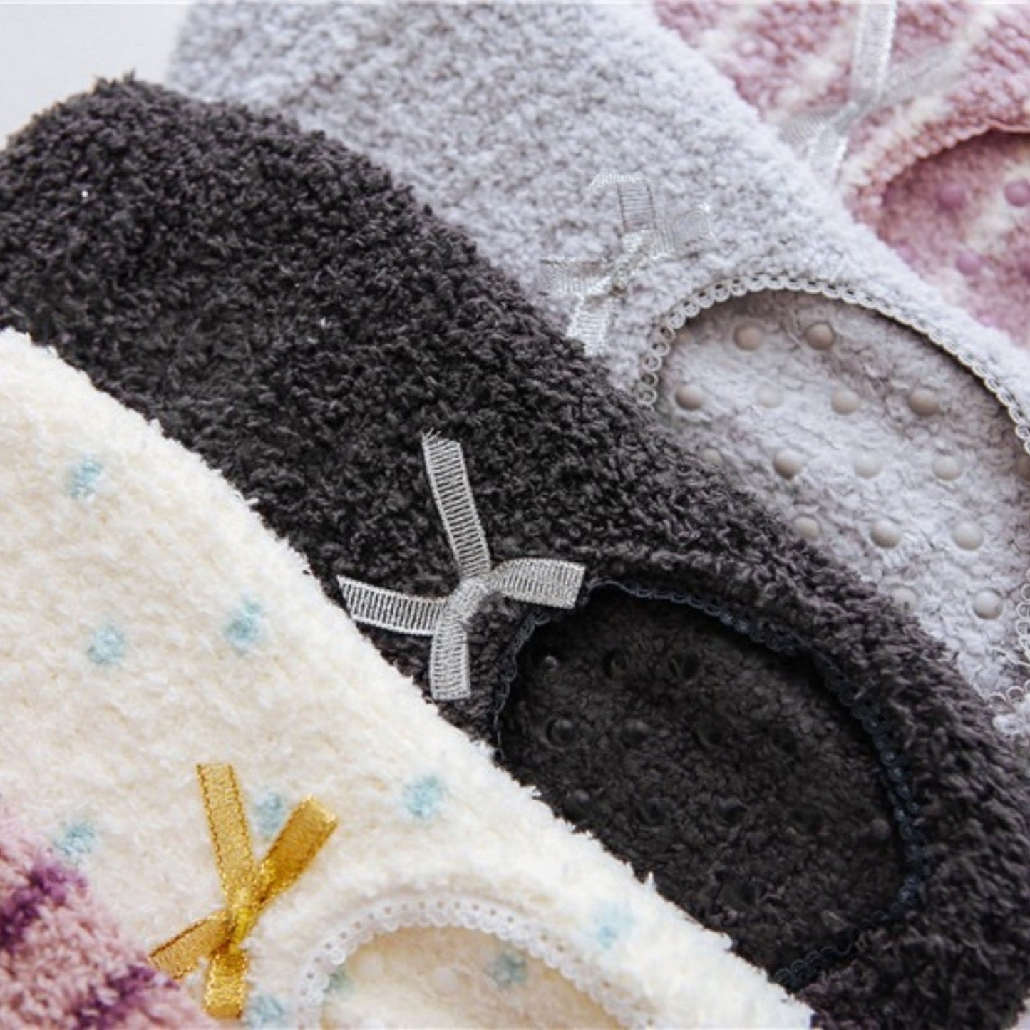 Anna-Kaci Women's 3-Pack Non-Slip Plush Fuzzy Slipper Socks with Fabric Bow and Grip Bottoms