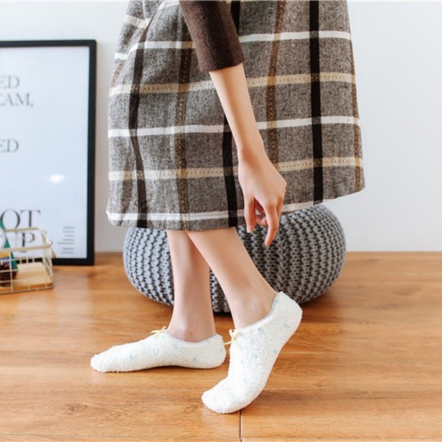 Anna-Kaci Women's 3-Pack Non-Slip Plush Fuzzy Slipper Socks with Fabric Bow and Grip Bottoms