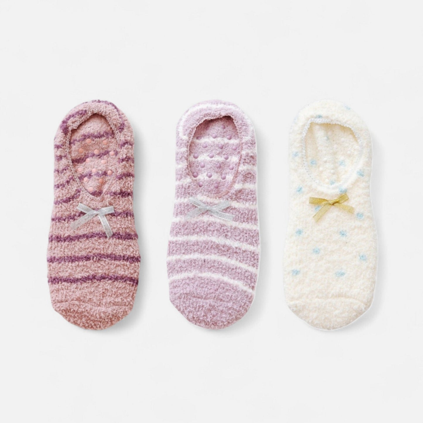 Anna-Kaci Women's 3-Pack Non-Slip Plush Fuzzy Slipper Socks with Fabric Bow and Grip Bottoms