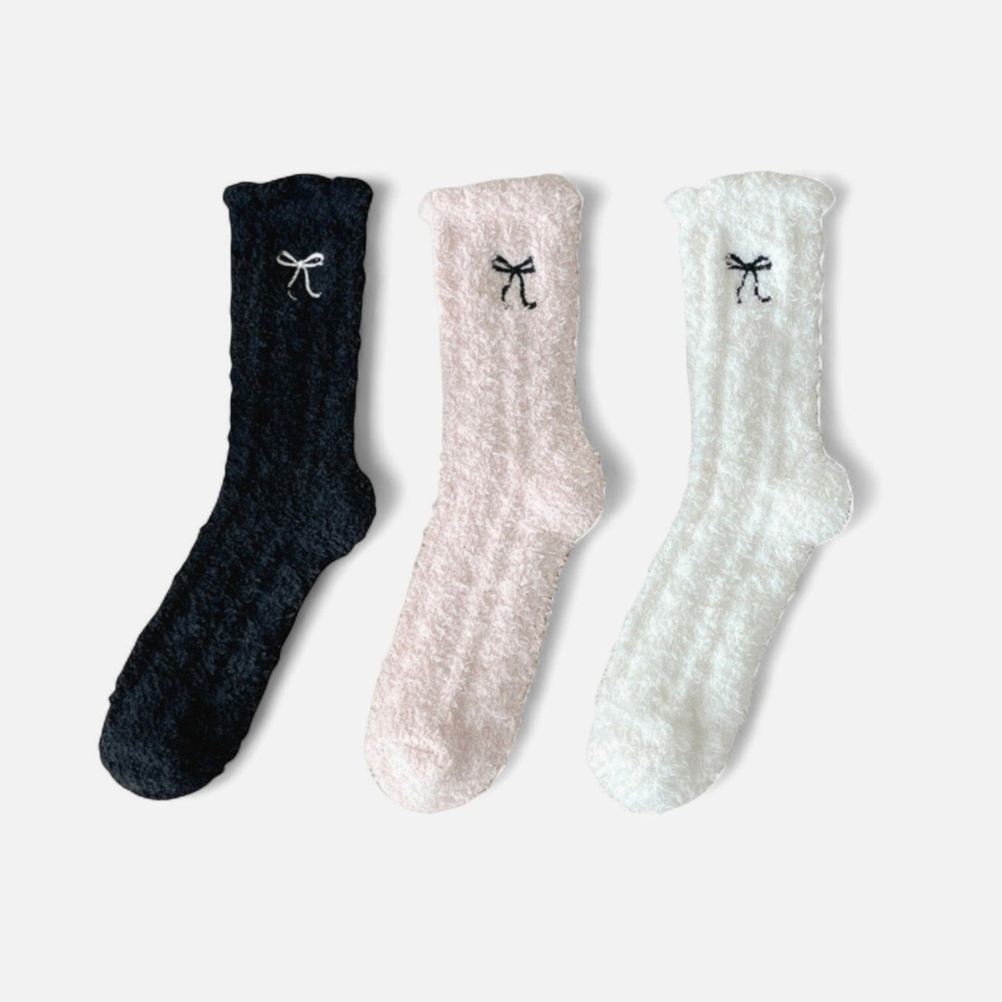 Anna-Kaci Women's 3-Pack Fuzzy Crew Socks with Embroidered Bow Detail and Soft Plush Texture