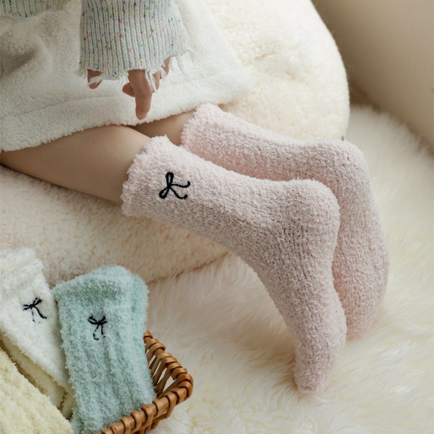 Anna-Kaci Women's 3-Pack Fuzzy Crew Socks with Embroidered Bow Detail and Soft Plush Texture