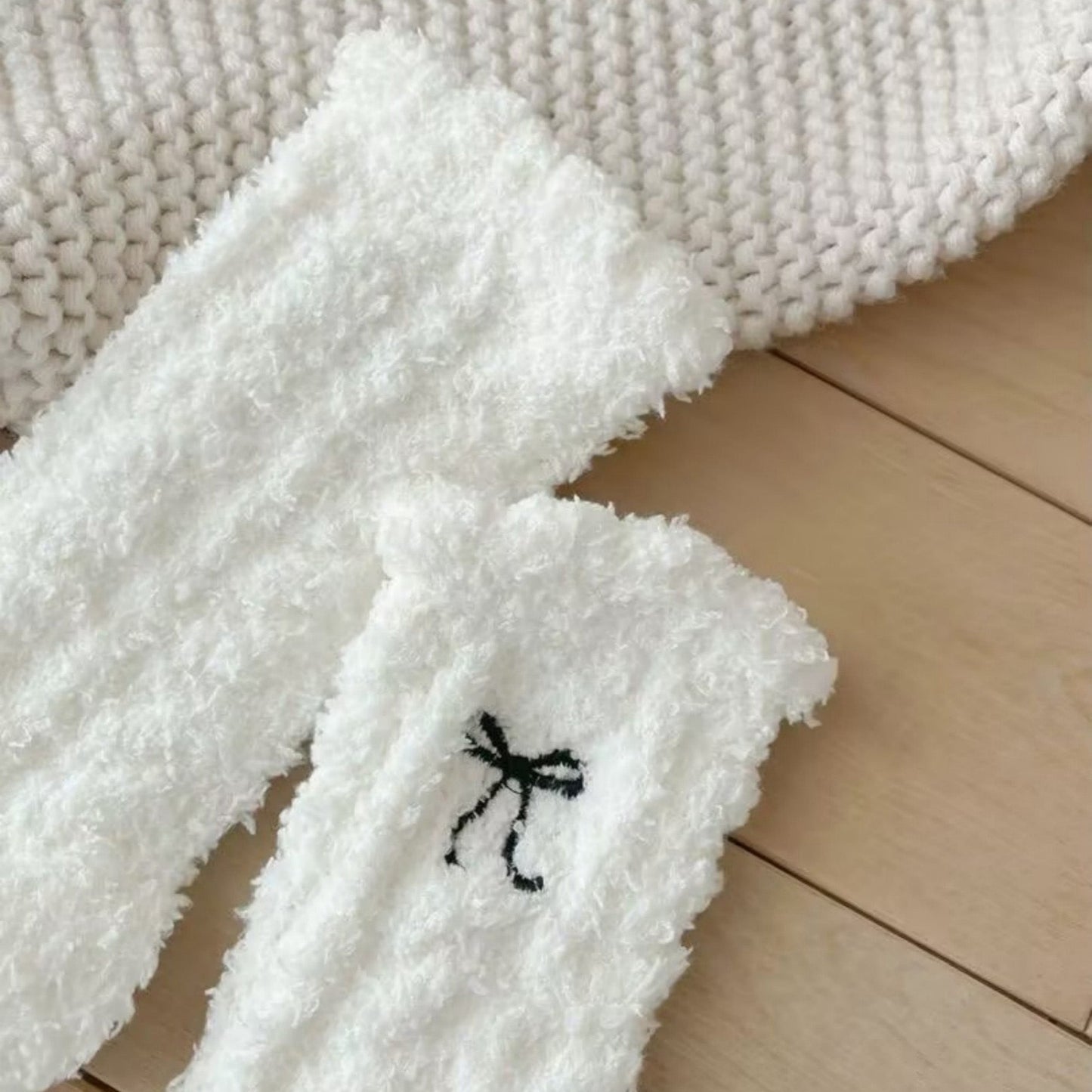 Anna-Kaci Women's 3-Pack Fuzzy Crew Socks with Embroidered Bow Detail and Soft Plush Texture