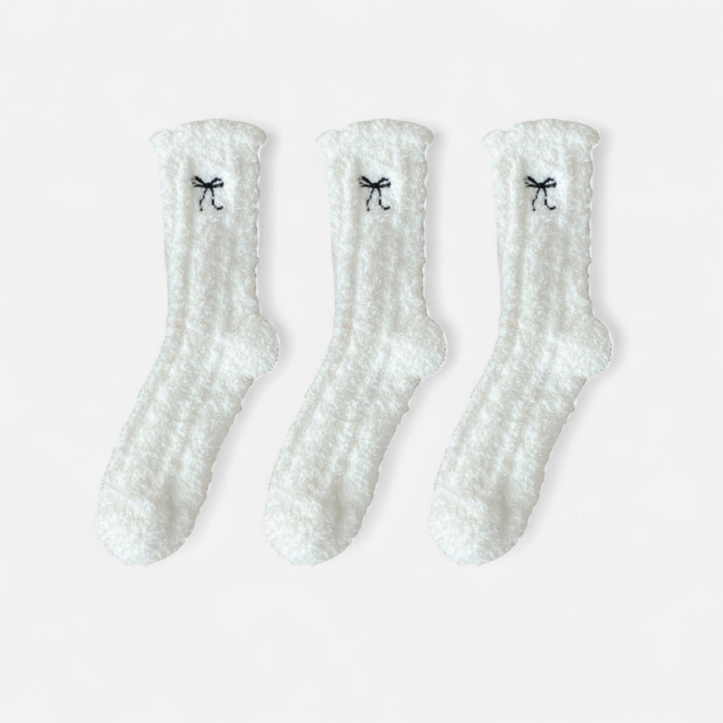 Anna-Kaci Women's 3-Pack Fuzzy Crew Socks with Embroidered Bow Detail and Soft Plush Texture